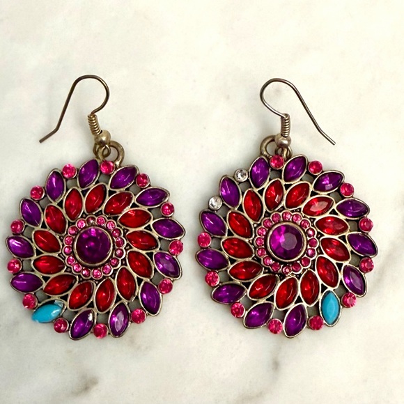 Jewelry - 1.5” Red and Purple Sunflower Earrings